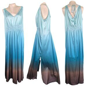 WHITE HOUSE BLACK MARKET SATIN GODDESS MAXI DRESS "OCEAN OMBRE ESPRESSO" XL NWOT